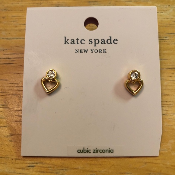 Kate Spade Gold Plated Shining Spade Stud Earrings Cubic Zirconia Accents NWT - Picture 9 of 11